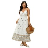 Summer Plus Size Women Geometric Print V-Neck Strap Long Dress