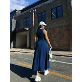 Plus Size Women Color Block Sleeveless Sporty A-Line Long Dress