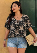 Summer Plus Size Women V-Neck Tie Ruffle Sleeve Chiffon Blouse Summer Plus Size Women V-Neck Tie Ruffle Sleeve Chiffon Blouse
