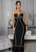 Women Sexy Beaded Strap Sleeveless Slim Fit Long Dress Women Sexy Beaded Strap Sleeveless Slim Fit Long Dress