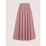 Summer Plus Size Women Pink Ruffle Elastic Waist Tie Long Skirt