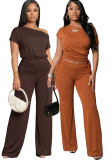 Women Fashion Off Shoulder Pleated Wide Leg Two Piece Pants Set