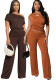 Women Fashion Off Shoulder Pleated Wide Leg Two Piece Pants Set