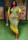 Plus Size Women African Style Tassel Print V-Neck Bodycon Party Dress