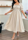 Plus Size Women Beige Square Neck Puff Sleeve Elegant Midi Dress
