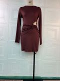 Spring Women Metal Detail Slim Fit Bodycon Mini Dress