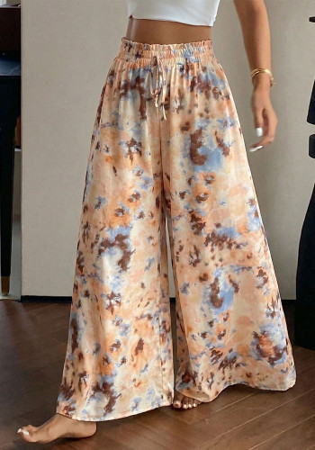 Plus Size Women High Waist Tie-Dye Drawstring Wide Leg Pants
