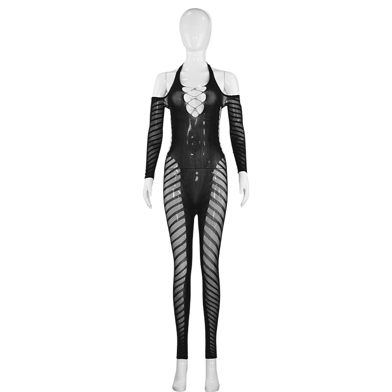 Halter See-Through Long-Sleeve Jumpsuit for Summer Nights