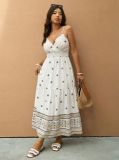 Summer Plus Size Women Geometric Print V-Neck Strap Long Dress