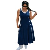 Plus Size Women Color Block Sleeveless Sporty A-Line Long Dress