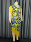 Plus Size Women African Style Tassel Print V-Neck Bodycon Party Dress