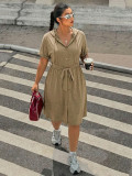 Summer Plus Size Women Casual Hooded Shirt Dress