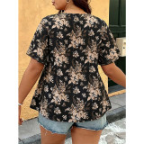 Summer Plus Size Women V-Neck Tie Ruffle Sleeve Chiffon Blouse