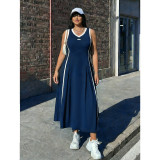 Plus Size Women Color Block Sleeveless Sporty A-Line Long Dress