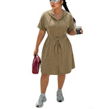 Summer Plus Size Women Casual Hooded Shirt Dress