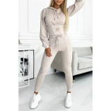Spring Autumn Women Casual Hooded Sports Two Piece Pants Set