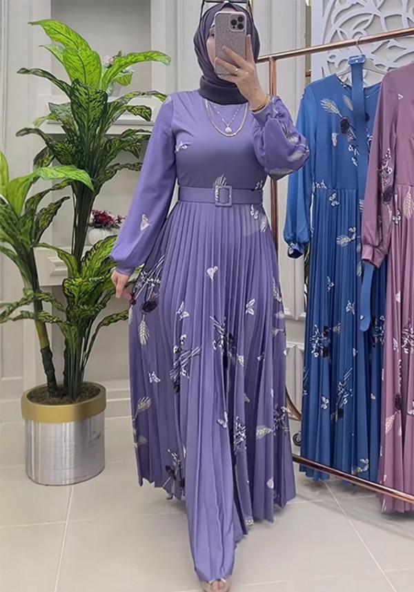 Spring Women Printed Slim Waist Long Sleeve Chic Dress