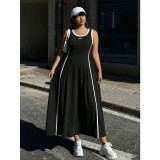 Plus Size Women Color Block Sleeveless Sporty A-Line Long Dress