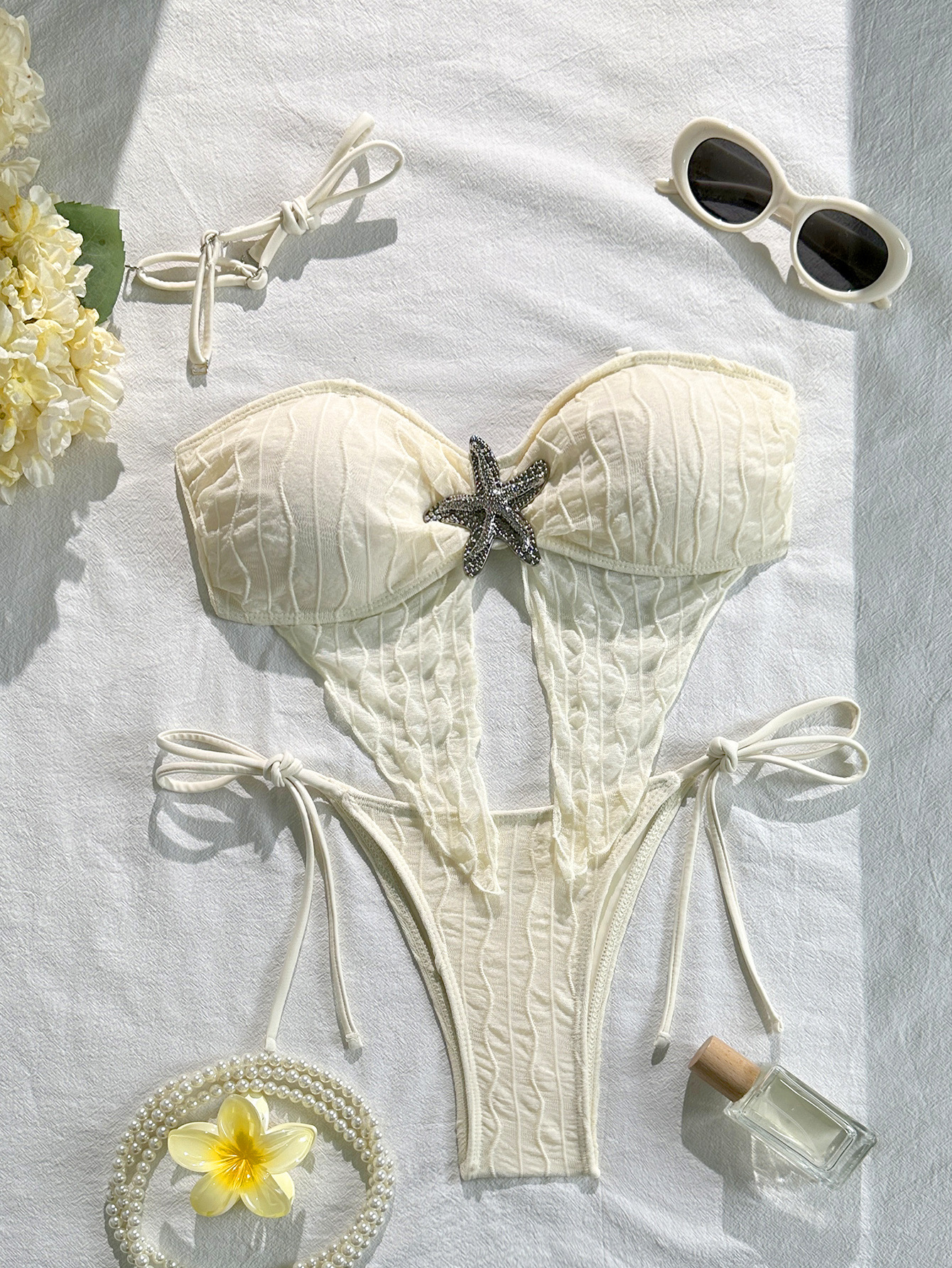Starfish Embellished Hollow Two-Piece Bikini for Beach Holidays