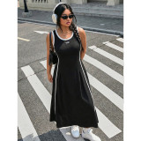 Plus Size Women Color Block Sleeveless Sporty A-Line Long Dress