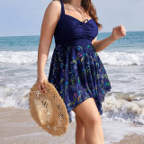 Plus Size Women Tummy Control Swimming Dress One Piece Swimsuit
