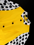 Plus Size Women Polka Dot Lantern Sleeve Wide Leg Jumpsuit