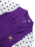 Plus Size Women Polka Dot Patchwork Turndown Collar Pleated Party Dress