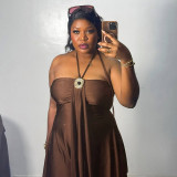 Women Sexy Strapless Halter Neck Dress