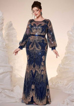 Women Long-Sleeved Round Neck Formal Party Mermaid Dress Women Long-Sleeved Round Neck Formal Party Mermaid Dress