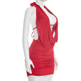 Women Spring Sexy Halter Neck Backless Lace-Up Bodycon Dress