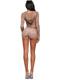 Women Printed Hooded Long-Sleeve Shorts Thumb Buckle Top and Shorts Two-Piece Set