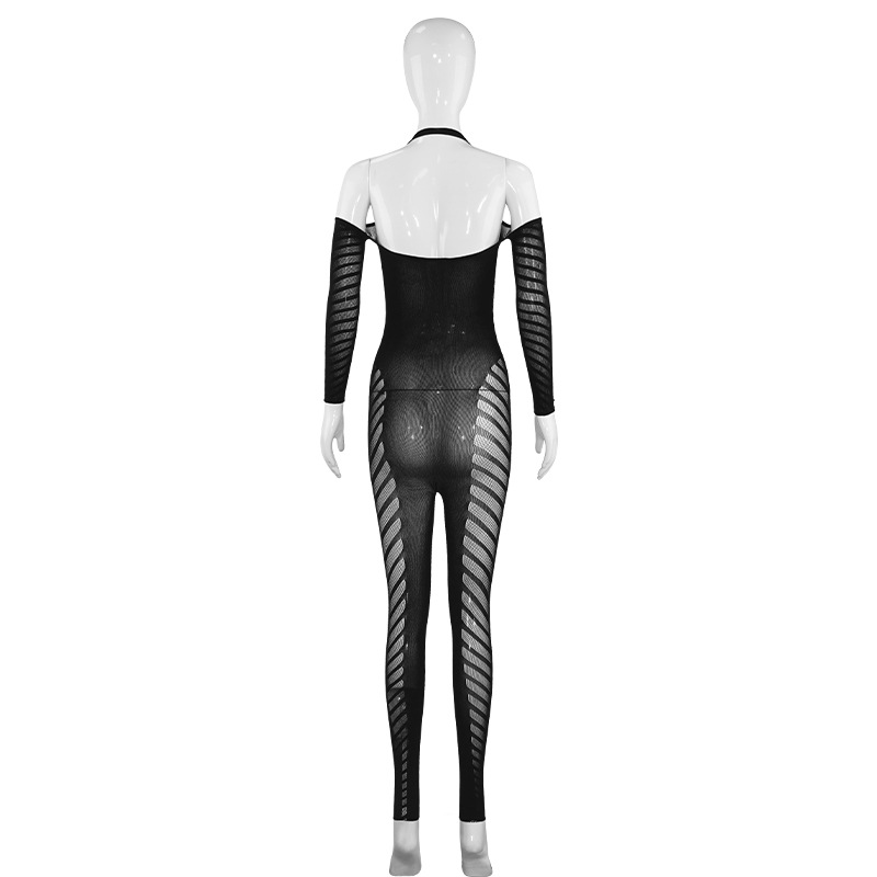 Halter See-Through Long-Sleeve Jumpsuit for Summer Nights