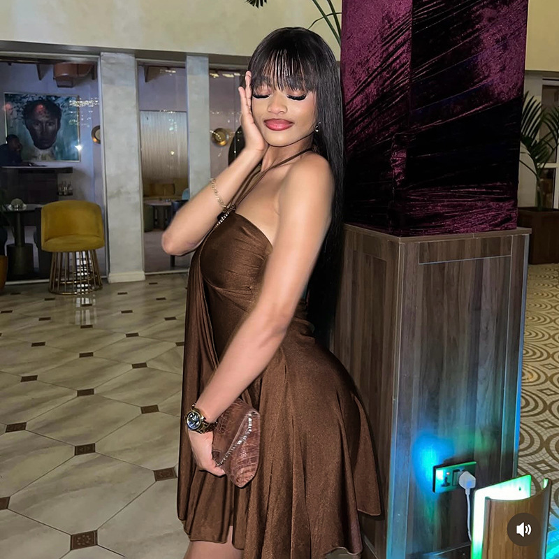 Strapless Halter Neck Mini Dress for Evening Parties
