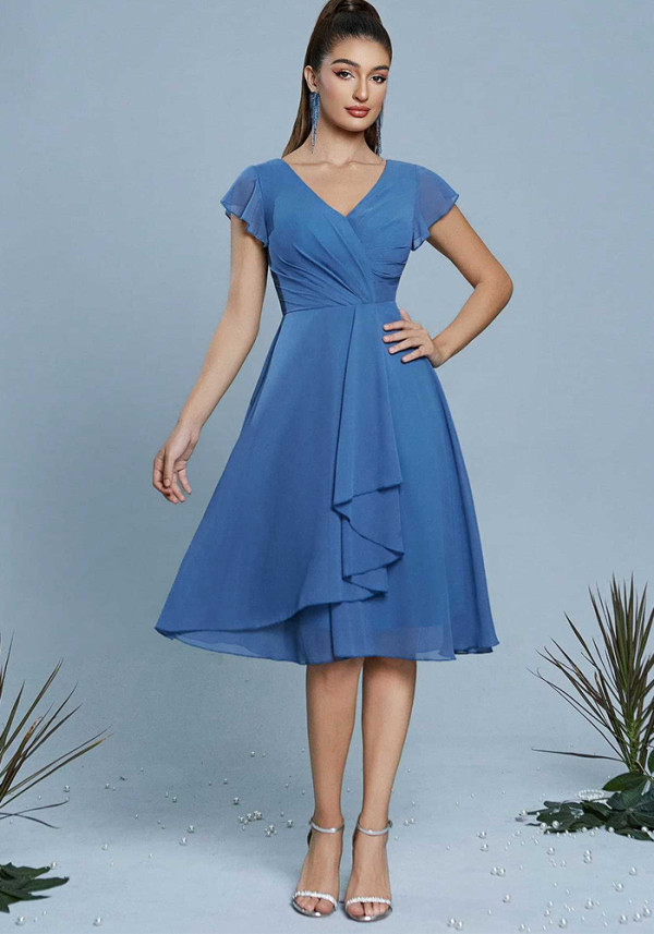 Women Blue Evening V-Neck Maxi Formal Party Dress