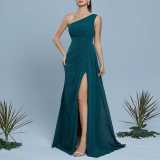 Women Sexy One-Shoulder Slit Long Formal Party Evening Dress