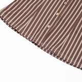 Women Spring/Summer Turndown Collar Striped Button-Down Shirt and Skirt Two-Piece Set