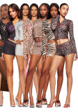 Women Printed Hooded Long-Sleeve Shorts Thumb Buckle Top and Shorts Two-Piece Set