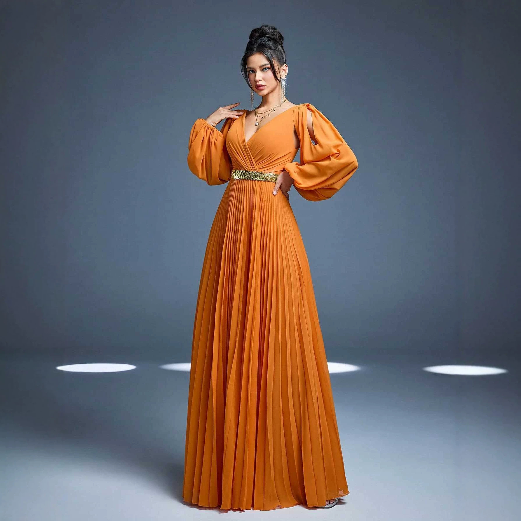 V-Neck Long-Sleeved Elegant Dress for Evening Events