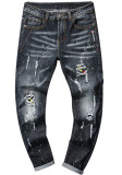 Men's Ripped Embroidered Stretchy Denim Trousers