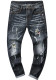 Men's Ripped Embroidered Stretchy Denim Trousers