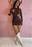 Spring Women Metal Detail Slim Fit Bodycon Mini Dress
