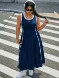 Plus Size Women Color Block Sleeveless Sporty A-Line Long Dress