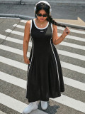 Plus Size Women Color Block Sleeveless Sporty A-Line Long Dress