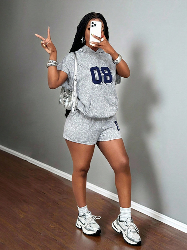 Letter Print Hooded Sweatshirt for Casual Loungewear