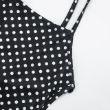 Spring Women Sexy Polka Dot Halter Lace-Up Low Back Mini Dress