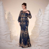 Women Long-Sleeved Round Neck Formal Party Mermaid Dress