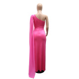 Women Sleeveless Split Cape Elegant Long Dress