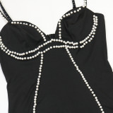 Women Sexy Beaded Strap Sleeveless Slim Fit Long Dress