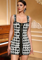 Women jacquard camisole with metal zipper sexy evening bandage dress Women jacquard camisole with metal zipper sexy evening bandage dress