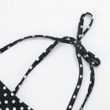Spring Women Sexy Polka Dot Halter Lace-Up Low Back Mini Dress
